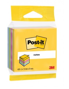 Post-It Cubo de 400 Notas Adhesivas Reposicionables - Forma Cuadrada - 51x51mm - Colores Surtidos