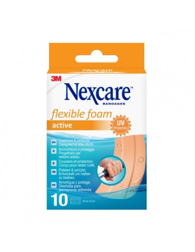 Nexcare Active Flexible Foam Pack de 10 Apositos para Heridas - 6x10cm - Transpirable - Resistente al Agua - Color Piel