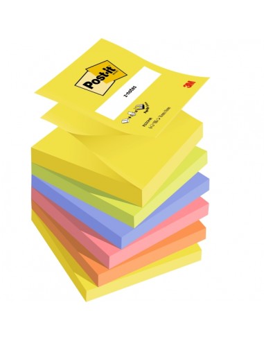 Post-It Pack de 6 Blocs de 100 Z-Notas Adhesivas Reposicionables 76x76mm - Forma Cuadrada-- Colores Surtidos