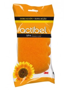 Actibel Spa Esponja Corporal de Doble Accion - 1 Lado Suave - 1 Lado Exfoliante - Ergonomica - Color Naranja
