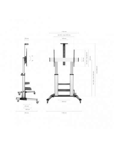 Aisens Soporte de Suelo PRO con Ruedas y Manivela - Bandeja para DVD y Soporte de Camara para Monitor TV - Hasta 100Kg - De