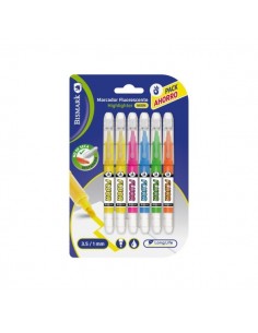 Bismark Long-Life Pack de 6 Marcadores Fluorescentes Neon - Tinta Liquida - Punta Biselada - Ideal para Subrayar y Resaltar -