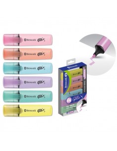 Bismark Pack de 6 Marcadores Fluorescentes Glitter Pastel - Tinta de Secado Rapido - Punta Biselada - Ideal para Subrayar y