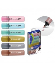 Bismark Pack de 6 Marcadores Fluorescentes Glitter - 3x Pastel y 3x Metalizados - Tinta de Secado Rapido - Punta Biselada -