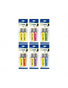 Bismark Long-Life Pack de 2 Marcadores Fluorescentes- Tinta de Secado Rapido - Punta Biselada - Ideal para Subrayar y