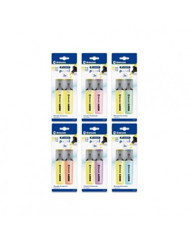 Bismark Long-Life Pack de 2 Marcadores Fluorescentes- Tinta de Secado Rapido - Punta Biselada - Ideal para Subrayar y