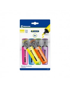 Bismark Long-Life Pack de 6 Marcadores Fluorescentes Neon - Tinta de Secado Rapido - Punta Biselada - Ideal para Subrayar y