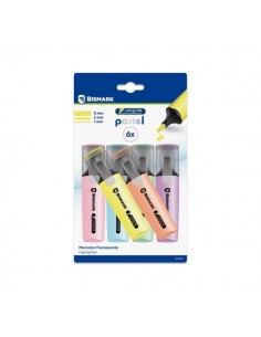 Bismark Long-Life Pack de 6 Marcadores Fluorescente Pastel - Tinta de Secado Rapido - Punta Biselada - Ideal para Subrayar y