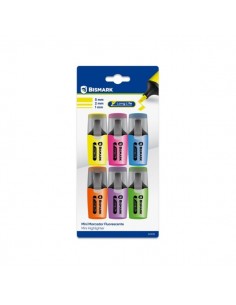 Bismark Long-Life Pack de 6 Mini Marcadores Fluorescentes Neon - Tinta de Secado Rapido - Punta Biselada - Ideal para