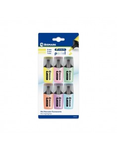 Bismark Long-Life Pack de 6 Mini Marcadores Fluorescentes Pastel - Tinta de Secado Rapido - Punta Biselada - Ideal para