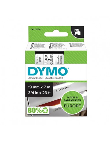 Dymo LM D1 45800 Cinta de Etiquetas Original para Rotuladora - Texto Blanco sobre Fondo Negro - Ancho 19mm x Largo 7m