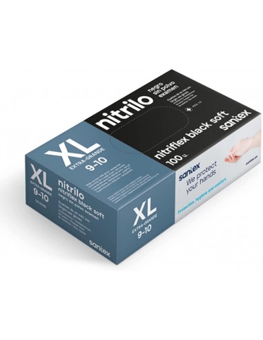 Santex Nitriflex Black Soft Pack de 100 Guantes de Nitrilo para Examen Talla XL - 3.5 gramos - Sin Polvo - Libre de Latex -