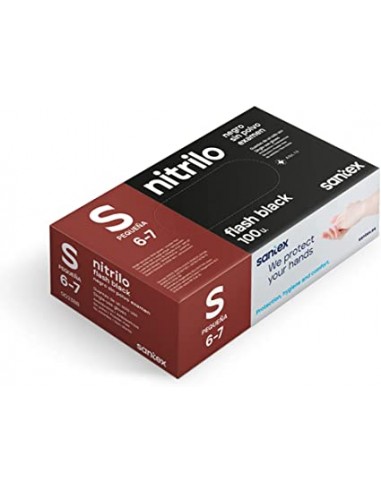 Santex Flash Black Pack de 100 Guantes de Nitrilo Talla S - 6 gramos - Sin Polvo - Libre de Latex - No Esteriles - Color Negro