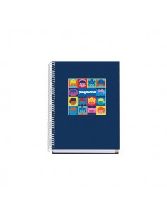 Dohe Playmobil Cuaderno Espiral A5 100 Hojas Cuadricula 5mm - Tapa Dura Impresa a todo Color y Plastificada en Brillo -