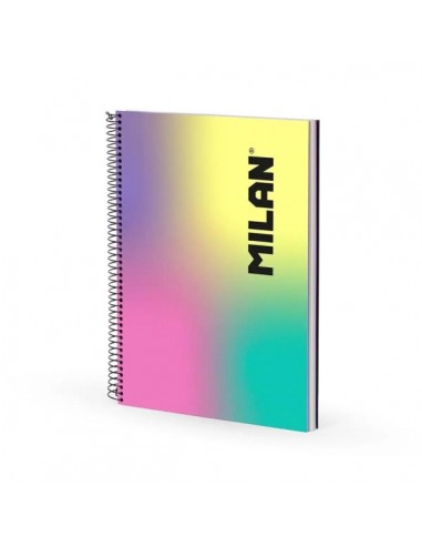 Milan Sunset Cuaderno Espiral Formato A4 Pautado 7mm - 120 Hojas de 95 gr m2 - Microperforado-4 Taladros y Bandas de Color
