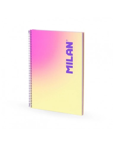 Milan Sunset Cuaderno Espiral Formato A4 Cuadricula 5x5mm - 90 Hojas de 95 gr m2 - Microperforado-Bandas de Color y 4