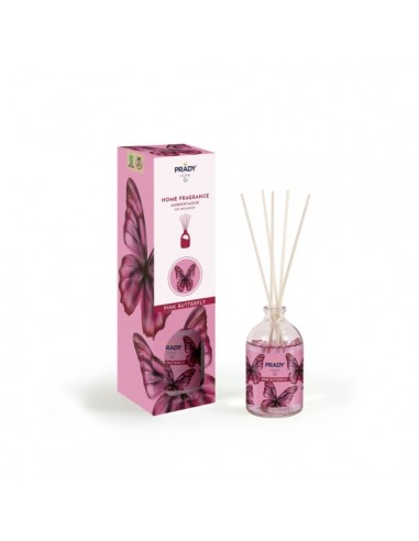 Prady Ambientador Mikado Pink Butterfly - Frasco de Cristal 100 ml y Varitas Difusoras
