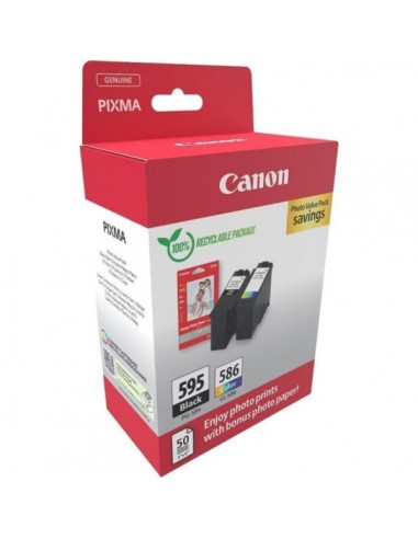 Canon PG-595 CL-586 Multipack de 2 Cartuchos de Tinta Originales-50 Hojas de Papel Fotografico - 7171C004