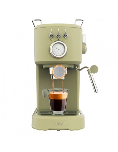 Cecotec Power Espresso 20 Retro Green Cafetera Espresso - 1100W - 20Bar - Vaporizador Orientable - Doble Salida de Cafe -