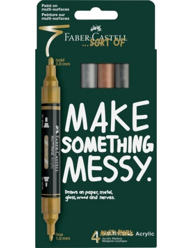 Faber-Castell Multimark Acrylic Mirror Pack con 4 Rotuladores Acrilicos Doble Punta Efecto Espejo - Puntas Redondas de 1mm y