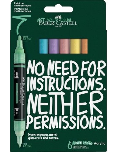 Faber-Castell Multimark Acrylic Pack con 6 Rotuladores Acrilicos Doble Punta - Puntas Redondas de 1mm y 3mm - Tinta Acrilica