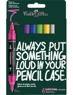 Faber-Castell Multimark Acrylic Pack con 6 Rotuladores Acrilicos Doble Punta - Puntas Redondas de 1mm y 3mm - Tinta Acrilica
