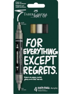 Faber-Castell Multimark Acrylic Mirror Pack con 4 Rotuladores Acrilicos Doble Punta Efecto Espejo - Puntas Redondas de 1mm y