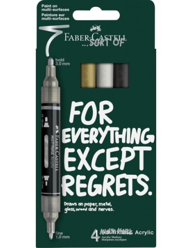 Faber-Castell Multimark Acrylic Mirror Pack con 4 Rotuladores Acrilicos Doble Punta Efecto Espejo - Puntas Redondas de 1mm y