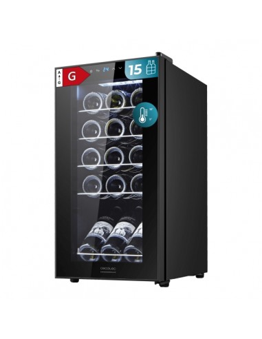 Cecotec Bolero GrandSommelier 1550 Black Compressor Vinoteca para 15 Botellas - Silencioso 39dB - Temperatura Regulable -
