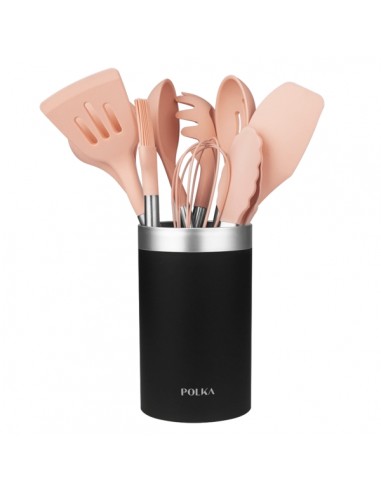 Cecotec Polka Experience Gravity Pack de 9 Utensilios de Cocina - Mango Acero y Caucho Termoplastico - Silicona Antiadherente