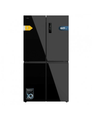Cecotec Bolero CoolMarket 4D 601 Black Glass E Frigorifico Americano 4 Puertas - Capacidad 601L - Compresor Inverter - Total