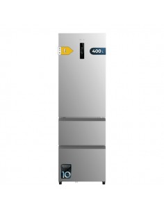 Cecotec Bolero CoolMarket Combi FD 400 Inox E Frigorifico Puerta Francesa - Capacidad 400L - Luz LED - Compresor Inverter -