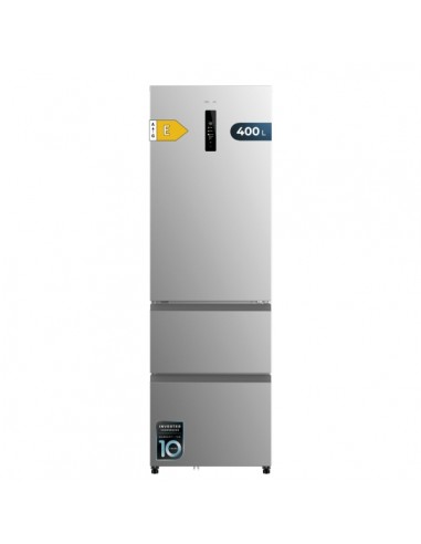 Cecotec Bolero CoolMarket Combi FD 400 Inox E Frigorifico Puerta Francesa - Capacidad 400L - Luz LED - Compresor Inverter -