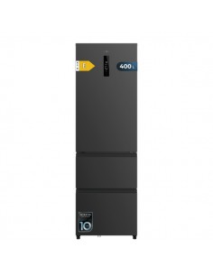 Cecotec Bolero CoolMarket Combi FD 400 Dark E Frigorifico Puerta Francesa - 400L - Luz LED - Compresor Inverter - Acero