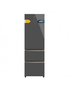 Cecotec Bolero CoolMarket Combi FD 400 Grey Glass E Frigorifico Puerta Francesa - Capacidad 400L - Luz LED - Compresor