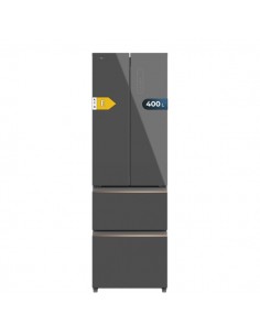 Cecotec Bolero CoolMarket Combi F2D 400 Grey Glass E Frigorifico Puerta Francesa de 4 Puertas - Capacidad 400L - Luz LED -