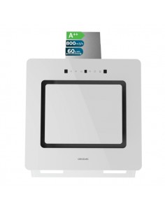 Cecotec Bolero Flux DT 608002 Glass White A-Campana Extractora de 60cm - 210W - Succion 800m3 h - Luz LED - Pantalla LED -