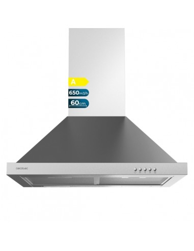 Cecotec Bolero Flux PM 606500 Inox A Campana Extractora de 60cm - 165W - Succion 650m3 h - Luz LED - Incluye Accesorios -