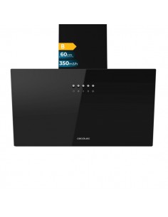 Cecotec Bolero Flux DM 603500 Glass Black B Campana Extractora de 60cm - 65W - Succion 350m3 h - Luz LED - Incluye Accesorios