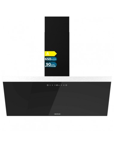 Cecotec Bolero Flux DT 906500 Glass Black A Campana Extractora de 90cm - 165W - Succion 650m3 h - Luz LED - Pantalla LED -