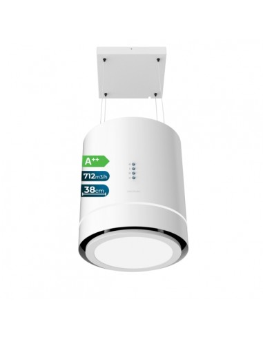 Cecotec Bolero Flux CRE 448000 White A-Campana Extractora Colgante de 38cm - 210W - Succion 712m3 h - Luz LED - Incluye