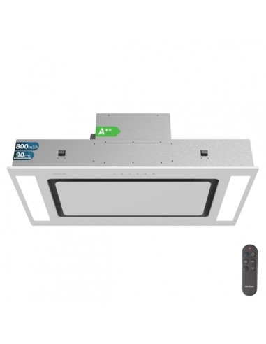 Cecotec Bolero Flux TIR 908000 Glass White A-Campana Extractora Integrable de Techo de 90cm - 210W - Succion 800m3 h -