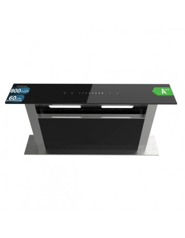Cecotec Bolero Flux ET 608000 Glass Black A-Campana Extractora de Encimera de 60cm - 210W - Succion 800m3 h - Luz LED -