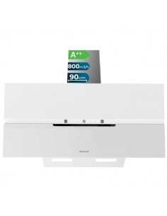 Cecotec Bolero Flux DT 908010 Glass White A-Campana Extractora de 90cm - 210W - Succion 800m3 h - Luz LED - Pantalla LED -