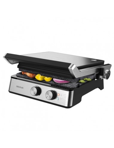 Cecotec Rock'nGrill Blaze Parrilla Electrica - Potencia de 2400W - Revestimiento Antiadherente - Apertura 180Â--