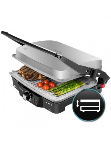 Cecotec Rock'nGrill 2000 Parrilla Electrica - 2000W - Antiadherente - Apertura 180Â-- Saliente Vierte Grasas - Placa