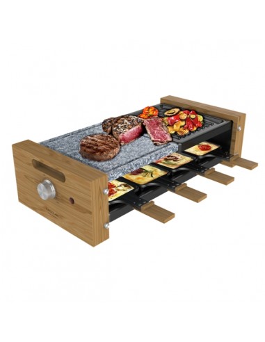 Cecotec Cheese and Grill 8400 Wood MixGrill Raclette - 1200W - 8 Sartenes Antiadherentes - Grill y Plancha - Termostato -