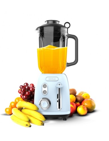 Cecotec Power Black Titanium RetroBlue Batidora de Vaso - Potencia 1200W - Capacidad Jarra 1.5L - Velocidad Ajustable -