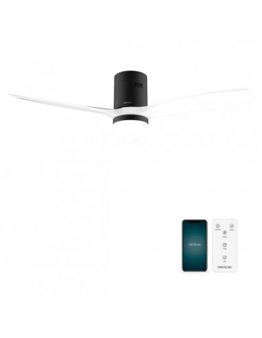 Cecotec EnergySilence Aero 5600 Aqua BlackandWhite Connected Ventilador de Techo con 3 Aspas y Luz LED - 40W - Diametro de