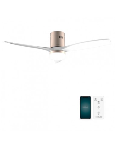 Cecotec EnergySilence Aero 5600 Aqua GoldWhite Connected Ventilador de Techo con 3 Aspas y Luz - 40W - Diametro de 52" - LED